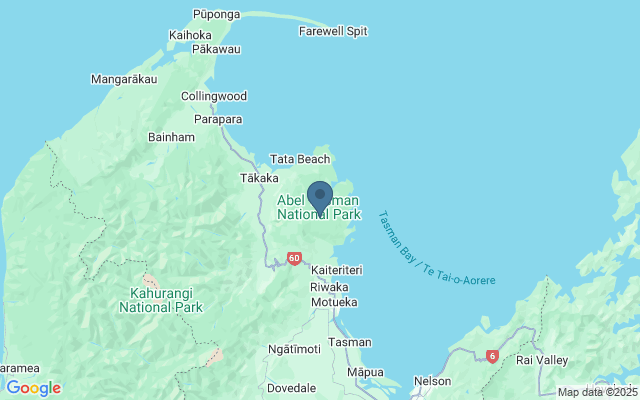 Kaart met locatie National Park Abel Tasman